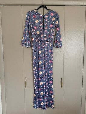 Victoria's Secret Blue Floral Satin Jumpsuit
